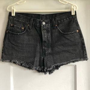 Distressed Black Denim Shorts